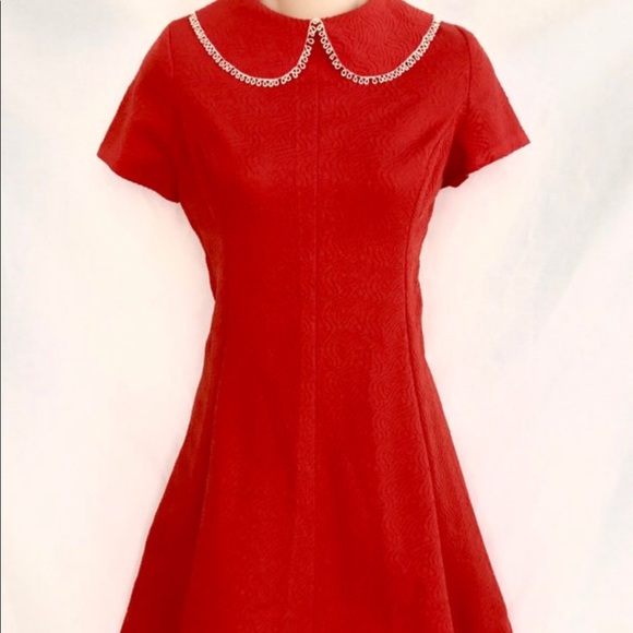 VTG Peter Pan Collar Bright Red/Orange Mini Dress - Picture 4 of 5